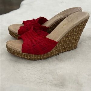 Red Woven Wedge Sandals, size 7